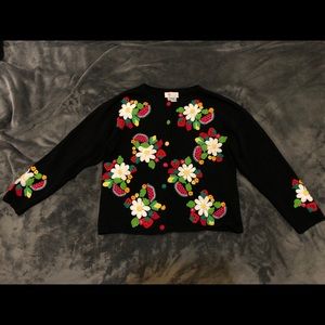 Talbots flower fruit color knit sweater cardigan